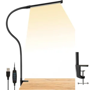 Adjustable LED Desk Lamp with Clamp – 3 Color Modes, 10 Brightness Levels