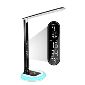 RGB Base LED Desk Lamp with LCD Display, Foldable Arm & USB Charging