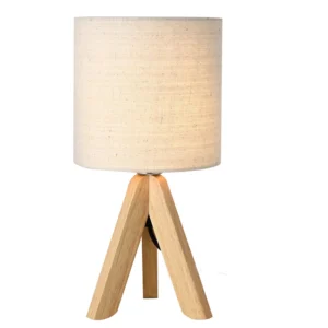 Modern Wooden Bedside Table Lamp with Fabric Shade – E26/E27 Socket