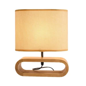 Modern Wooden Bedside Table Lamp with Fabric Shade – E26/E27 Socket