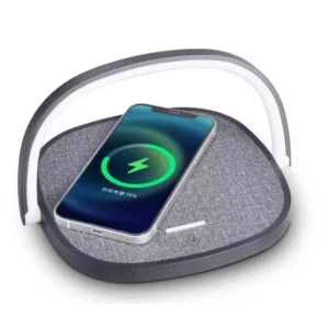 Modern Foldable LED Desk Lamp with 10W Wireless Charging, Fabric Panel & Stepless Dimming